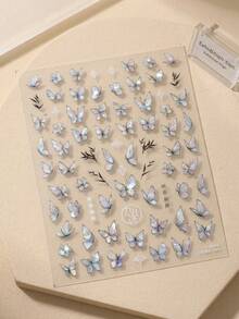 1pc 5D Nail Art Sticker, Willow Branch Black Edge Glossy Butterfly Pattern, Spring Nail Decal Design, DIY Nail Art Nails Nail Stickers - Multicolor - View 6