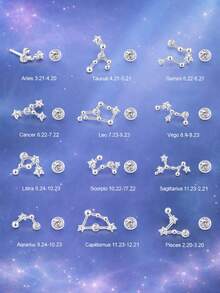 1 Pair 925 Sterling Silver 12 Zodiac Signs Earrings, Birthday Gift For Women & Girls - Zodiac Earrings - View 2