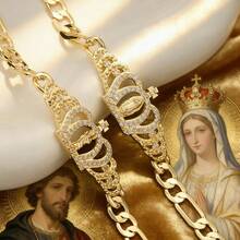 1 Piece Divine Protection Copper Bracelet-Our Lady Of Guadalupe&Saint Jude Portrait With Crown Frame, Shinny Zirconia Inlaid Jewelry - Gold - View 2