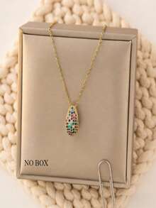1pc Gold Stainless Steel Chain Cubic Zirconia Water Drop Necklace, Creative Personalized Design, Luxury Retro Minimalist Fashion Necklace For Daily, Holiday, Party Wear (OPP Bag Packaging) - Green - View 1