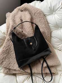 Large Capacity Commuter Tote Bag For Women, New Versatile Retro Fashion One Shoulder Crossbody 3-In-1 Casual Backpack - Black - View 6