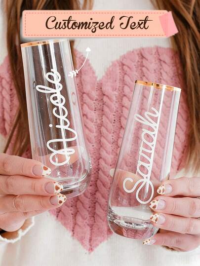 Personalized Stemless Champagne Flute With Gold Rim - Custom Name High-Quality Clear Glass, Bridesmaid Gift, Wedding & Bachelorette Party Favor, Bridal Shower & Birthday Present, Elegant Customized Text Glassware For Celebrations - Perfect For Toasting At Weddings, Bachelorette Parties, Bridal Showers