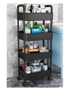 Carrito utilitario de plástico de 4 niveles con asa, carrito de almacenamiento multifuncional para oficina, sala de estar, cocina, organizador de almacenamiento móvil con ruedas 0803 - Blanco y Negro - Ver 6