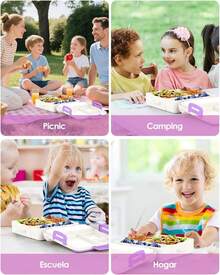 ¡RecomendadoLonchera Bento Niño, Bento Box Kids de 4 Compartimentos, Lonchera para Niños a Prueba de Fugas con Asa, con Tenedor y Cuchara, Contenedor de Bocadillos de Frutas para la Escuela y Picnic (Púrpura)¡Top de Temporada - Amarillo - Ver 8