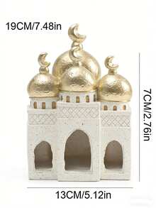1 szt. Elegancka islamska rzeźba dekoracyjna z żywicy w kształcie półksiężyca w kształcie złotej kopuły meczetu, tradycyjna dekoracja biurka w stylu bliskowschodnim w beżowo-białym złocie, idealny prezent religijny na Ramadan i Eid - Styl zamkowy - Zobacz 3