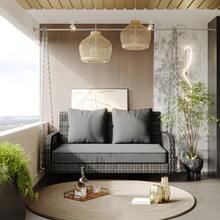Swing, Garden Swing, Outdoor Garden Furniture Set, Grey Rattan, Grey Seat Cushion, 2 Seats, With Seat And Back Cushions, Removable And Washable - C - View 5