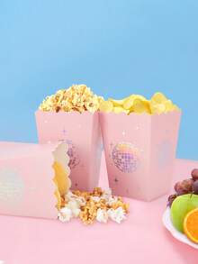 10 piezas/30 piezas/50 piezas Cajas de palomitas de maíz con bola de discoteca rosa, contenedores de papel de discoteca rosa claro y plateado adecuados para fiestas de cumpleaños, despedidas de soltera, bodas y decoración de duchas nupciales, regalos - Rosa - Ver 1