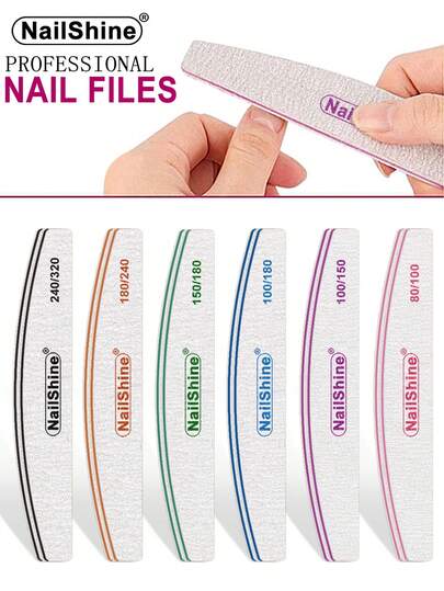 NailShine 3片/5片/10片/25片装专业指甲锉砂纸，加厚，80/100/150/180/240/320目，指甲锉抛光器，美甲打磨，月牙形，青柠工具