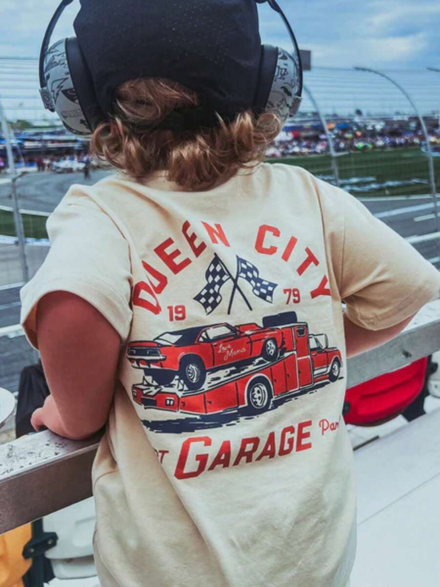 1件装男童休闲印花圆领短袖T恤，夏季学生装 - 一款百搭T恤，为每个孩子带来欢乐和幸福！ - 杏色 - 查看 1