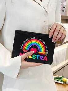 Mehrfarbige Maestra Buchstaben & Regenbogen Apfel Muster Kosmetiktasche, süße Tasche mit großer Kapazität, tägliche Toilettenartikel Make-up Tasche, multifunktionale Aufbewahrungstasche, leichte Reise-Handtasche, exquisites Geschenk, Reise-Souvenir für Freunde, unverzichtbare Reise-Aufbewahrungstasche, geeignet für Arbeit, Rückkehr zur Schule, Reisen, Picknick, Camping, Outdoor-Abenteuer, Valentinstag Geschenk - Verschiedenfarbig - Übersicht 5