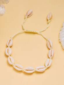 1 pieza Pulsera tejida con concha de estilo oceánico - Blanco - Ver 3