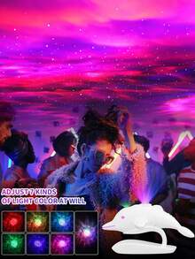 1pc Dolphin Star Projector & Remote Galaxy Night Light Bedroom Decor, 360° Nebula Projection 16 Colors, Portable LED Christmas Birthday Party Gift - Multicolor - View 4