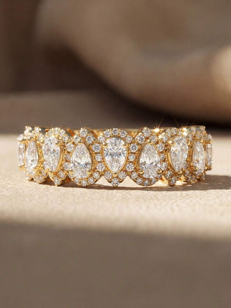 1枚经典优雅水滴形钻石戒指，订婚礼物、节日礼物，S925纯银精致珠宝礼品 - 半圓水滴戒指 - 查看 1