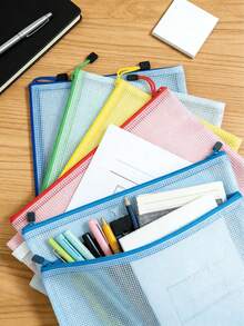 1 pezzo Scatola organizer trasparente multifunzionale con cerniera in rete sicura - impermeabile - scelta perfetta per documenti di studenti e archiviazione per ufficio, adatto per scuola, viaggio e uso in ufficio, con colore casuale, decorazione per la casa - Multicolore - Visualizzare 2