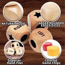 Left Right Center Wooden Dice Game Kit, 3 Pcs 1-Inch Dices & Chips In Bamboo Box, Compact Storage Travel Game For Family & Friends - Gỗ - Xem 2