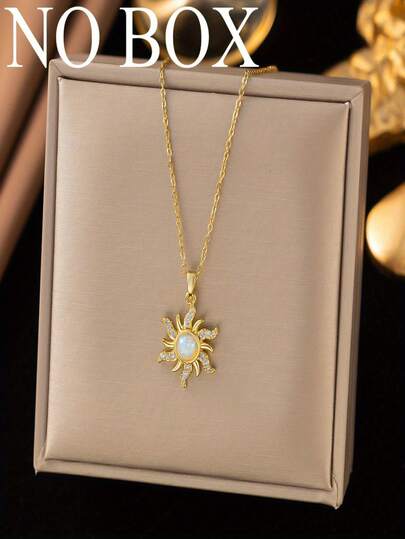 1 pieza Collar con colgante de sol, diseño creativo de moda, estilo minimalista adecuado para viajes, uso diario, vacaciones (empaquetado en bolsa de OPP)