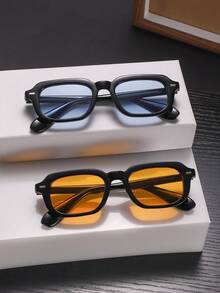 1pc Men's Square Frame Fashion Color Lens Glasses, Suitable For Daily Wear And Gift, Versatile For Everyday And Outdoor Activities - Multicolor - View 6