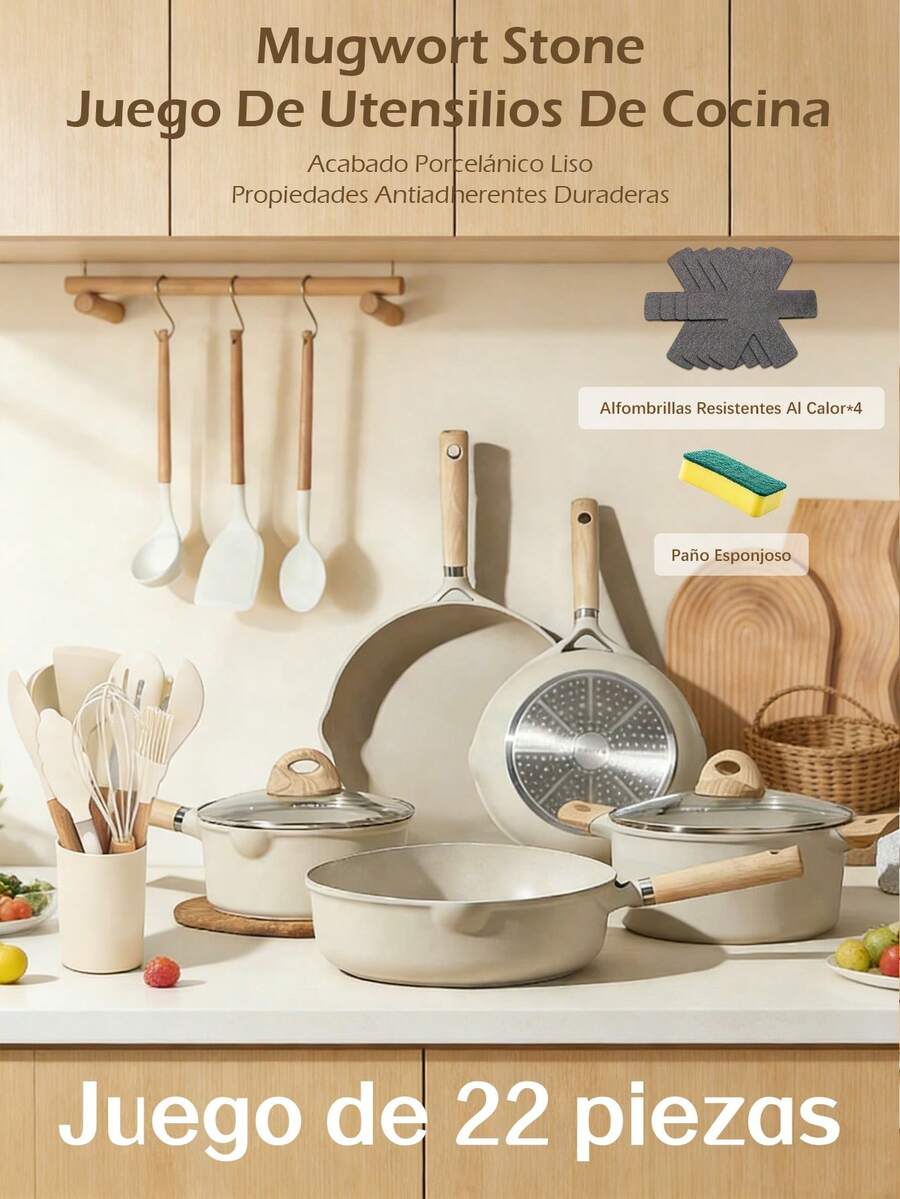 Juego de ollas antiadherentes de 9 piezas, de cerámica antiadherente, de granito. PFOA, plomo y cadmio. Ligero, de calentamiento rápido y uniforme, fácil de limpiar, ultrarresistente, con asas extraíbles de imitación de baquelita. Versátiles ollas de granito aptas para todo tipo de cocinas, incluyendo inducción, gas, eléctricas y vitrocerámica. Diseño apilable o encajable. Se guardan fácilmente en armarios o cajones. Ideales también para camping y viajes en autocaravana
