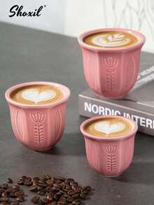 shoxil 1pc Pink Embossed Tulip Ceramic Cup, Middle Eastern Style Coffee Cup, Saudi Style Tea Cup, Water Cup, Matcha Cup, Available In 3 Sizes, Suitable For Home, Restaurant, Yard, Coffee Corner, Ramadan Gift - Cup - View 7