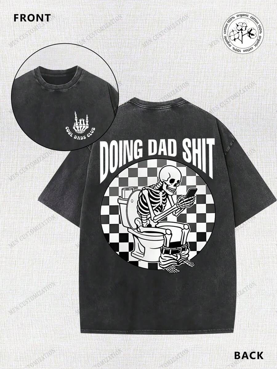 Camiseta Para Hombre Retro Skeleton Printed Cotton T Shirt, Loose Vintage Streetwear Graphic Tees For Men Daily Wear Multi Colors Option - 黑色 - 查看 1