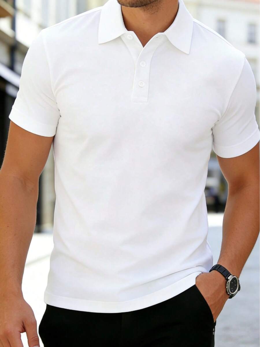 Men's Casual Polo Shirt, Short Sleeve, Collared, Comfortable, Versatile, Suitable For Business, Gatherings, Parties, Spring/Summer White Sports - White - View 1