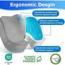 Seat Cushion, Gel Chair Cushions, Office Chair Cushions, Anti-Slip Bottom & Removable Cover Tailbone Pain Relief Cushion, Memory Foam Seat Cushion For Office, Wheelchair, Car (Black) - Xám nhạt - Xem 4