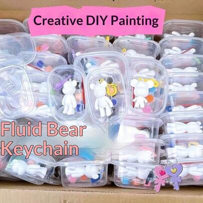 Creative Fluid Bear DIY Painting Kit Violent Bear Keychain Blank Graffiti Pendant Boxed Handmade Art Figure