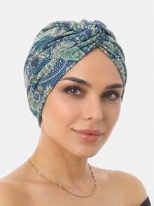 1pc Women's Cashew Flower Print Double-Layer Headscarf Hat, Turban Hat, Suitable For Daily Use - Multicolor - View 13