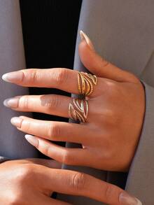 2pcs/1pc Geometric Hollow Ring, Casual Open Ring, Stainless Steel Ring, Suitable For Daily Wear, Best Gift For Girlfriend And Wife, Elegant High-End Ring - Multicolor - View 3