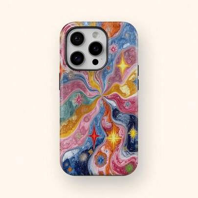 星爆手机壳，兼容 17/16/15/14/13/12/11 Pro Max/Pro Plus/12 Mini/13 Mini，也兼容 Galaxy S26/S25/S24/S23/S22/S21 Plus Ultra。彩色宇宙漩涡艺术设计