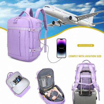 Expandable Cabin Backpack 40x30x20-25cm (24L) | Waterproof Flight Backpack With Cable Loop | With Shoe Bag | Heavy Duty Carry-On | Daypack For Hiking, School, And Work | Black/Navy/Khaki/Green/Pink/Purple