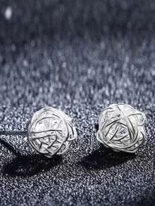1 Pair S925 Sterling Silver Minimalist Yarn Ball Stud Earrings, Feminine Woolen Ball Earrings, Fresh & Elegant Simple Fashion Earrings Gift - Ball Of Yarn - View 5