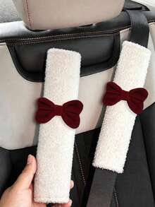 1/2个蝴蝶结毛绒汽车安全带肩垫，柔软舒适的安全带套 - A - 查看 27