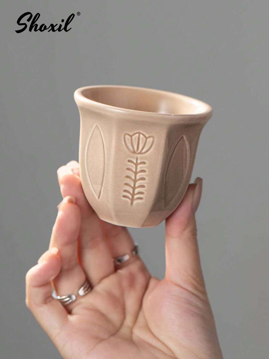 shoxil 1个中东风格浮雕郁金香图案陶瓷咖啡/茶杯，适合家庭、咖啡馆、茶馆使用，也可作为斋月或宰牲节礼物。 - 杯子 - 查看 1