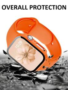 这款二合一表带兼表壳兼容 ，适用于 40mm、41mm、42mm、44mm、45mm、46mm 和 49mm 尺寸。运动休闲风格，搭配铆钉硅胶表带。配备防震防刮硬质 PC 表壳和钢化玻璃屏幕保护膜。兼容 Ultra/11/10/9/8/7/6/5/4/SE 系列。男女皆宜。柔软舒适，易于佩戴，触感灵敏。 - 橘色 - 查看 5