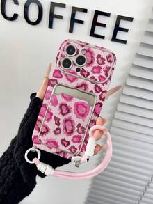 Cute Pink Leopard Print Cheetah Fuchsia Card Holder With Coin Pouch, Cardholder Phone Case Compatible With IPhone 13, 14, 15, 15 Pro, 15 Plus, 15 Pro Max, 16, 16 Pro, 16 Plus, 16 Pro Max, 17, 17 Pro, 17 Pro Max With Lanyard Women's Day Gift - Multicolor - View 4