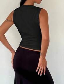Women Y2k Bow Tank Top Sleeveless Scoop Neck Crop Tops Aesthetic Bow Cami Shirts Preppy Clothes Summer Going Out - 黑色 - 查看 2