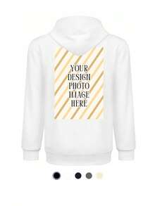 Oversized Custom Fleece Cotton Hoodies For Men Women Unisex Personalized Back Side Print Plus Size Hooded Sweatshirt With Pocket - Add Your Image Photo Design Special Gift - Soft Comfortable Casual Workout Long Sleeve Pullover Sportswear, PLUS SIZE - White - View 1