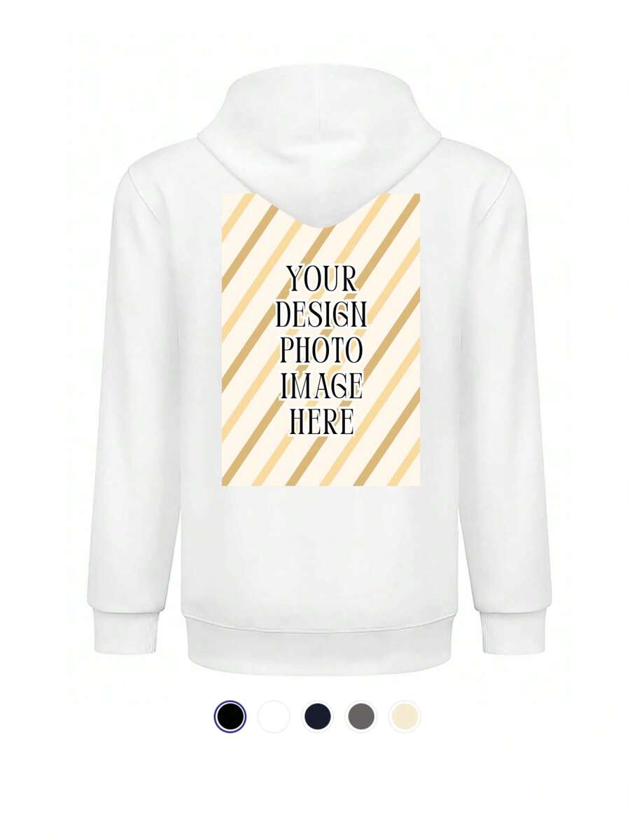 Oversized Custom Fleece Cotton Hoodies For Men Women Unisex Personalized Back Side Print Plus Size Hooded Sweatshirt With Pocket - Add Your Image Photo Design Special Gift - Soft Comfortable Casual Workout Long Sleeve Pullover Sportswear, PLUS SIZE - White - View 1