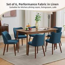 Huisuilinss Dining Chairs Set Of 2,Linen Upholstered Kitchen Chair With Thick Cushions,Wood Dinner Chair With Wood Legs,Wing Backrest,Accent Chair For Dining Room Living Room Kitchen - Màu xanh vải lanh - Xem 7