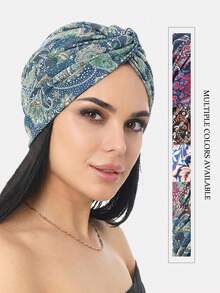 1pc Women's Cashew Flower Print Double-Layer Headscarf Hat, Turban Hat, Suitable For Daily Use - Multicolor - View 1