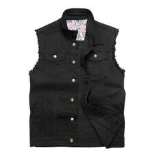 Keevoom Men's Black Denim Vest Vintage Casual Jean Jacket Sleeveless Outerwear - 黑色 - 查看 1