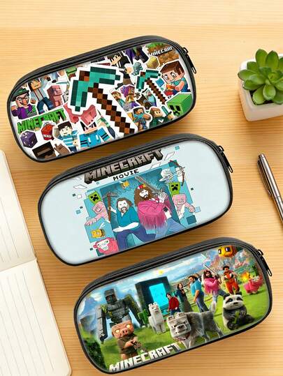 Minecraft My World School Supplies Box Junior School Pencil Case Single-Layer Pen HolderPolyester Vertical Square School Supplies Bag Korean Version Children's Pencil Case