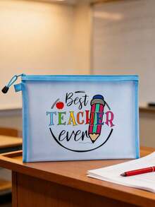 1pc Teacher Inspirational Print Makeup Bag, Unisex Adult Size, White, Polyester Material, Odorless, Mesh Pocket, Letter & Floral Print Zipper Cosmetic Bag For Women, Transparent Mesh Storage Pouch, Portable Foldable Organizer Bag, Minimalist Shopping Bag, Teacher's Day Gift, Teacher Appreciation, Sister Gift, Best Teacher Gift, Birthday Gift, Anniversary Gift, Graduation Gift, Valentine's Day, Ramadan Gift Make Up Organizer Toiletry Bag Skincare Bag Wash Bag Toiletry Travel Bag Vacation Essentials Travel Bags For Women Large Capacity Bag - Multicolor - View 7