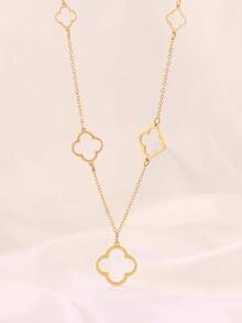 1件装不锈钢四叶草吊坠项链，女士时尚18K镀金优雅幸运草链项链首饰 - 項鍊 - 查看 2