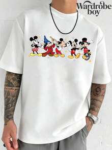 Disney Printed T-Shirt,Men's Vintage Disney Sorcerer Mickey And Little Imagination T-Shirt, Vintage Walt Disney World T-Shirt, Disney Fantasia T-Shirt, Magic Kingdom T-Shirt, Unisex,High-Quality Pure Cotton T-Shirt,Suitable For All Seasons, Comfortable And Breathable| Exquisite Design | The Best Choice For Giving Gifts - White - View 3
