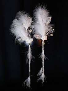 2pcs Feather Tassel Hairclips, Elegant Bridal Robe, Celebrity Style, High-End Photoshoot Accessories,Wedding Hair Accessories - Multicolor - View 1