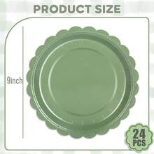 24 Pcs Sage Green Paper Plates 9 Inch Scalloped Dessert Plates - Disposable Sage Green Cake Plate - Shower Birthday Party Wedding Bridal Party Supplies - 鼠尾草綠 + 24 件 - 查看 4