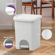 Mini 6L Step Pedal Trash Can - Wicker Design, Hidden Mechanism, Durable Plastic, Ideal For Desktop, Countertop, Pet Waste/Dog Poop - White - White - View 8