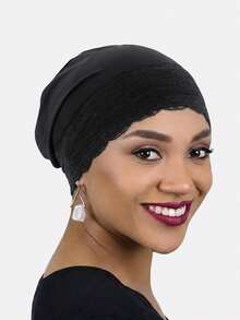 1pc Women's Lace Trim Beanie Hat, Muslim Headscarf, Sleep Cap, Suitable For Daily Use - Multicolor - View 5